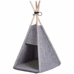 Niche pour chat en forme de tente tipi en feutre gris clair. Offrez à votre chat ou petit chien une sensation de confort et d ...