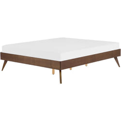 Lit Double en Bois Marron Foncé 140 x 200 cm avec Sommier à Lattes Design Minimaliste avec Touche Rétro pour Chambre Scandinave ou Boho Beliani