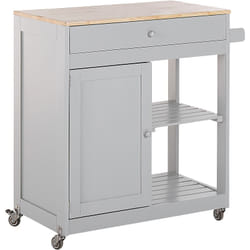 Desserte de Cuisine sur Roulettes avec Tiroirs et Placard Fermé En mdf et Bois d'Hévéa mdf Gris Beliani