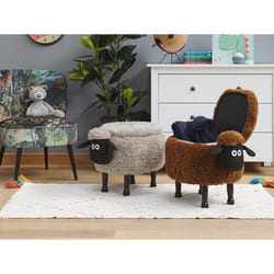 Pouf enfant mouton gris en tissu avec rangement - BELIANI - SHEEP - Moderne - Bois dhévéa - 35x55 cm