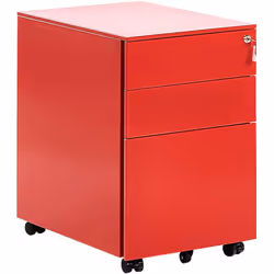 Armoire basse en métal rouge moderne avec 3 tiroirs pratiques. Prenez le contrôle de votre espace de travail, de votre bureau ...