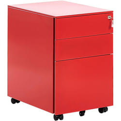 Casier de Bureau sur Roulette en Métal Rouge composé de Trois Tiroirs pour ranger les Dossier avec Une Clef 60 cm de Hauteur Beliani