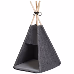 Niche pour chat en forme de tente tipi en feutre gris froncé. Offrez à votre chat ou petit chien une sensation de confort et  ...
