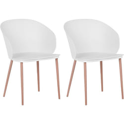 Set de 2 Chaises de Salle à Manger en Plastique Blanc avec Pieds Obliques en Métal Effet Bois Design Rétro Scandinave Tendance Beliani