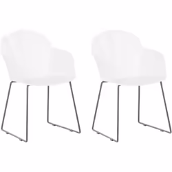 Lot de 2 chaises en plastique blanc avec pieds métalliques noirs. Cet ensemble de chaises de salle à manger en synthétique es ...