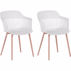 Lot de 2 chaises en plastique blanc avec pieds effet bois. Des chaises de salle à manger en vogue, jolies et pratiques ça vou ...