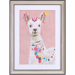 Affiche d'art lama blanc sur fond rose avec cadre assorti 30 x 40 cm . Invitez un lama joyeux et coloré dans votre appartemen ...