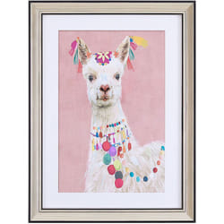 Beliani - Tableau Affiche d'Art Motif Lama Blanc sur Fond Rose avec Cadre Assorti 30 x 40 cm Décoration Idéale pour Salon ou Chambre d'Enfant