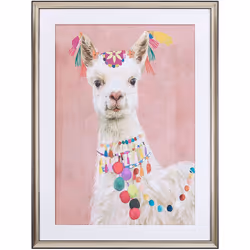 Affiche d'art lama blanc sur fond rose avec cadre assorti 60 x 80 cm . Invitez un lama joyeux et coloré dans votre appartemen ...