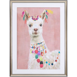 Beliani - Tableau Affiche d'Art Motif Lama Blanc sur Fond Rose avec Cadre Assorti 60 x 80 cm Décoration Idéale pour Salon ou Chambre d'Enfant
