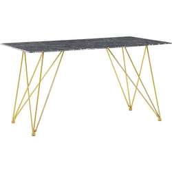 Beliani - Table à Manger 140 x 80 cm Plateau Effet Marbre Noir en Verre et Pieds Dorés en Métal de Style Glamour pour Intérieur de Style Rétro Moderne