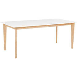 Table de Salle à Manger Extensible Blanche avec Piétement en Bois 140/180 x 90 cm 6 Personnes pour Salon ou Cuisine Scandinave et Moderne Beliani