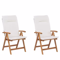 Lot de 2 chaises de jardin pliantes en bois coussins blanc cassé JAVA