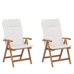 Lot de 2 chaises de jardin pliantes en bois coussins blanc cassé JAVA