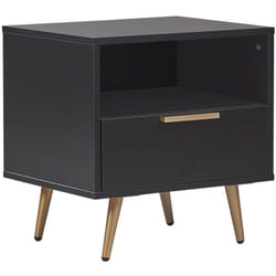 Table de Chevet 40 x 30 cm a un Tiroir Noire avec Pieds Dorées Meuble Décoration Pour Chambre Moderne et Minimaliste