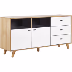 Commode buffet scandinave avec 2 compartiments à portes et 3 tiroirs. Le design scandinave classique et la forme simple font  ...