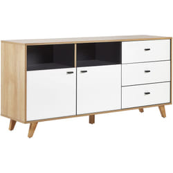 Commode Buffet Effet Bois Clair avec 2 Compartiments à Portes et 3 Tiroirs Blancs Meuble de Rangement Élégant pour Intérieur Scandinave Beliani