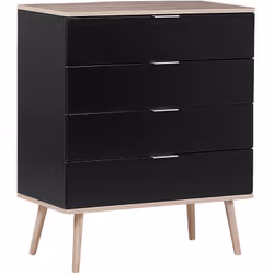 Commode au style scandinave noire avec 4 tiroirs spacieux et pieds en bois. Cette commode est un choix parfait si vous recher ...