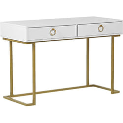 Table Console Blanche et Dorée avec 2 Tiroirs Poignées Design Idéale comme Coiffeuse ou Bureau pour Chambre ou Salon Glamour Beliani