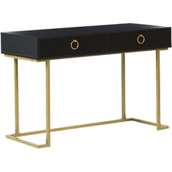 Table Console Noire et Dorée avec 2 Tiroirs Poignées Design Idéale comme Coiffeuse ou Bureau pour Chambre ou Salon Glamour Beliani