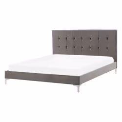 Beliani - Lit double en velours gris 140 x 200 cm AMBERT