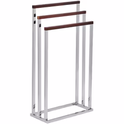 Porte-serviettes en acier argenté avec 3 barres en bois de pin . Fatigué de ne pas savoir où faire sécher vos serviettes ? Al ...