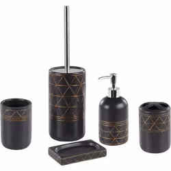 Accessoires de salle de bain en céramique noire à motif géométrique doré. Si vous souhaitez renouveler votre salle de bain, s ...