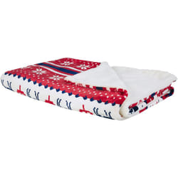 Beliani - Plaid Cocooning Décoratif Ultra Doux Réversible Rouge et Blanc Motif Noël 150 x 200 cm Idéal pour l'Hiver Comme Jetée de Canapé et