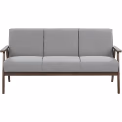 Canapé 3 places au style rétro en tissu gris avec structure en bois foncé. Si vous cherchez à parfaire le décor de votre salo ...