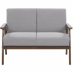 Canapé 2 places au style rétro en tissu gris avec structure en bois foncé. Si vous cherchez à parfaire le décor de votre salo ...