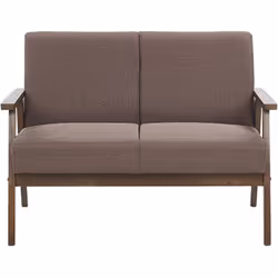 Canapé 2 places au style rétro en tissu marron avec structure en bois foncé. Si vous cherchez à parfaire le décor de votre sa ...