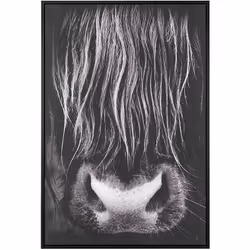 Tableau d'art contemporain noir et blanc encadré motif vache . Cette toile imprimée est une representation artistique d'une t ...