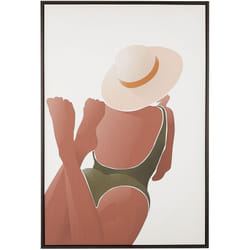 Tableau Art Contemporain Toile Imprimée Marron et Blanche Femme avec Cadre Assorti 63 x 93 cm pour Salon ou Chambre Moderne et Scandinave Beliani
