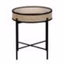 Table appoint rotin clair / métal noir d 36 cm VIENNA