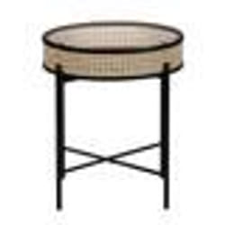 Table appoint rotin clair / métal noir d 36 cm VIENNA
