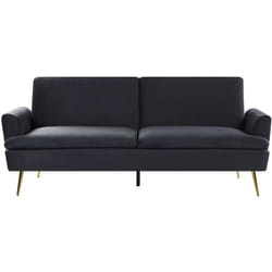Beliani - Canapé 3 Places Convertible en Lit Double Revêtement en Velours Noir et Piètement en Métal Doré Parfait pour Salon Glamour et Moderne