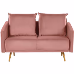 Canapé 2 places en velours rose au style rétro et glamour avec pieds dorés. Un niveau de confort incroyable, un revêtement ul ...