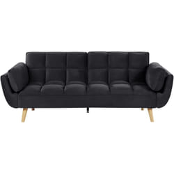 Beliani - Canapé Lit Clic Clac Convertible 3 Places en Velours Noir avec Pieds en Bois Idéal pour Salon ou Chambre d'Amis au Style Rétro et Scandinave