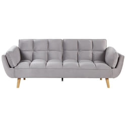Canapé 3 places convertible en velours gris clair ASBY