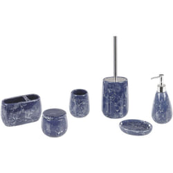 6 Accessoires de Salle de Bain Porte-brosse à Dents Distributeur Savon Boîte à Coton Porte-savon Gobelet et Brosse Toilette en Céramique Bleue Beliani