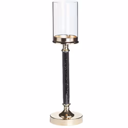 Bougeoir décoratif en verre avec pied doré et noir pour bougie pilier. Illuminez votre table et vos yeux grâce à ce bougeoir ...