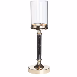Bougeoir décoratif en verre avec pied doré et noir pour bougie pilier. Illuminez votre table et vos yeux grâce à ce bougeoir  ...