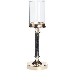 Beliani - Bougeoir à Pied Doré et Noir en Verre et en Métal Idéal pour Bougies Piliers et Décoration de Table de Salle à Manger Salon au Style Glamour