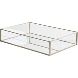 Plateau de Service Décoratif Argenté en Verre Effet Miroir de Style Glamour 30 x 20 x 6 cm Elégant et Chic à Tendance Moderne Beliani