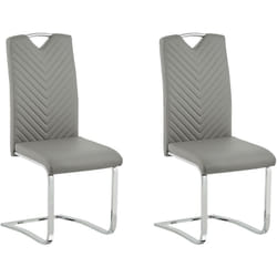 2 Chaises de Salle à Manger ou Réunion Porte à Faux en Cuir pu Gris et Piétement Argent Chromé Idéales pour Cuisine ou Salon Moderne Rétro Beliani