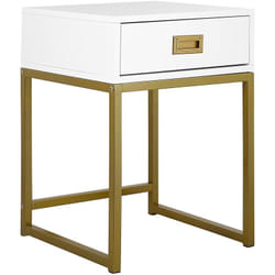 Beliani - Table d'Appoint Bout de Canapé Blanc et Doré avec Tiroir Pratique Idéal pour Salon au Style Moderne Glamour et Chic