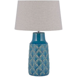 Beliani - Lampe de Table à Poser avec Pied Déco en Céramique Bleue et Abat-jour Gris E27 Max 40W Éclairage Idéal pour Salon Classique