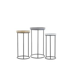 Lot de 3 tables basses effet granite gris/blanc/jaune - BELIANI - TEXON - Rond - Noir - Mat - Métal