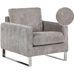 Beliani - Fauteuil Tapissé en Velours Côtelé Gris avec Piétement Argent Chromé Design Meuble Idéal pour Salon au Style Rétro et Traditionnel