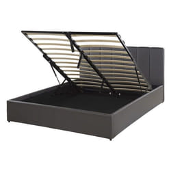 Lit avec coffre en cuir PU gris 140 x 200 cm DREUX